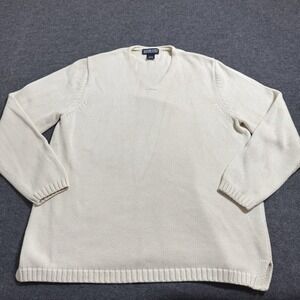VTG 90s Lands End Womens 100% Cotton V Neck‎ Knit Sweater Size L (14-16) Indie